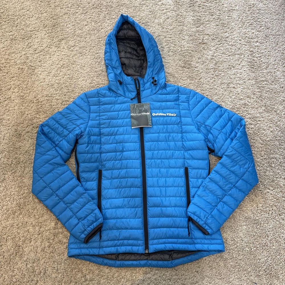 Outdoor Vitals Jacket Mens Medium Blue LoftTek Insulated Hooded Full Zip Puffer